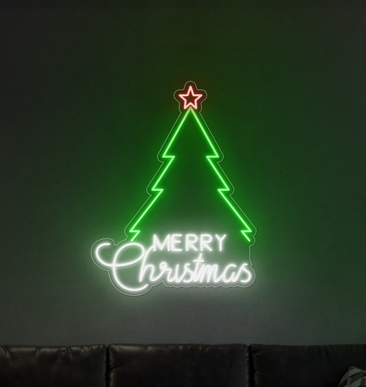 Merry Christmas with Tree - LED Neon Sign