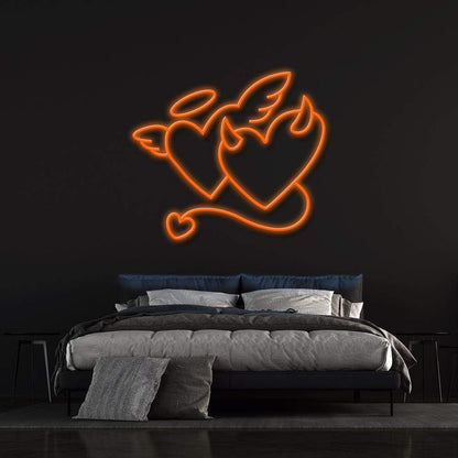 Angel and Devil Hearts - LED Neon Sign