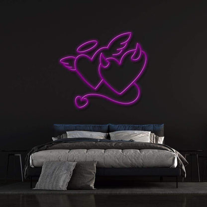 Angel and Devil Hearts - LED Neon Sign