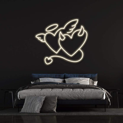 Angel and Devil Hearts - LED Neon Sign